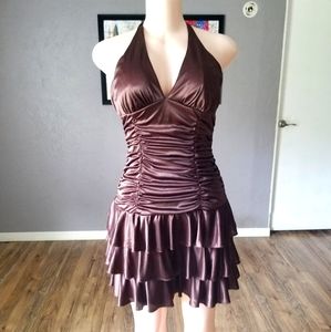 XoXo Collection Brown Ruched Halter Top Dress M